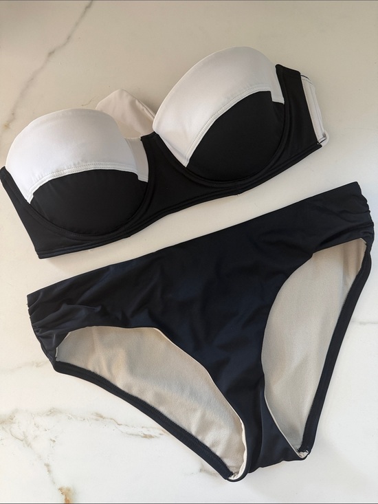 Echo Other - Echo Black White Bandeau Bikini Set strapless sz L swimsuit pinup style